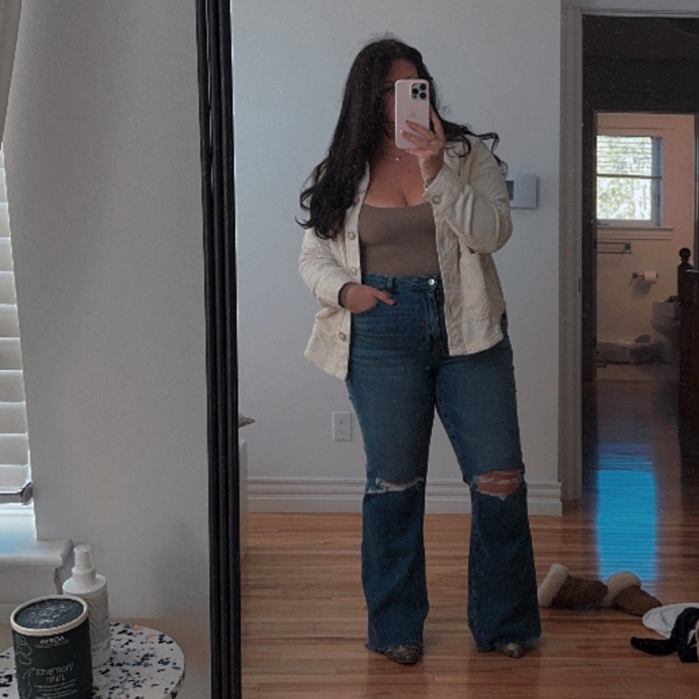 AE Super High Rise Distressed Flare Jeans